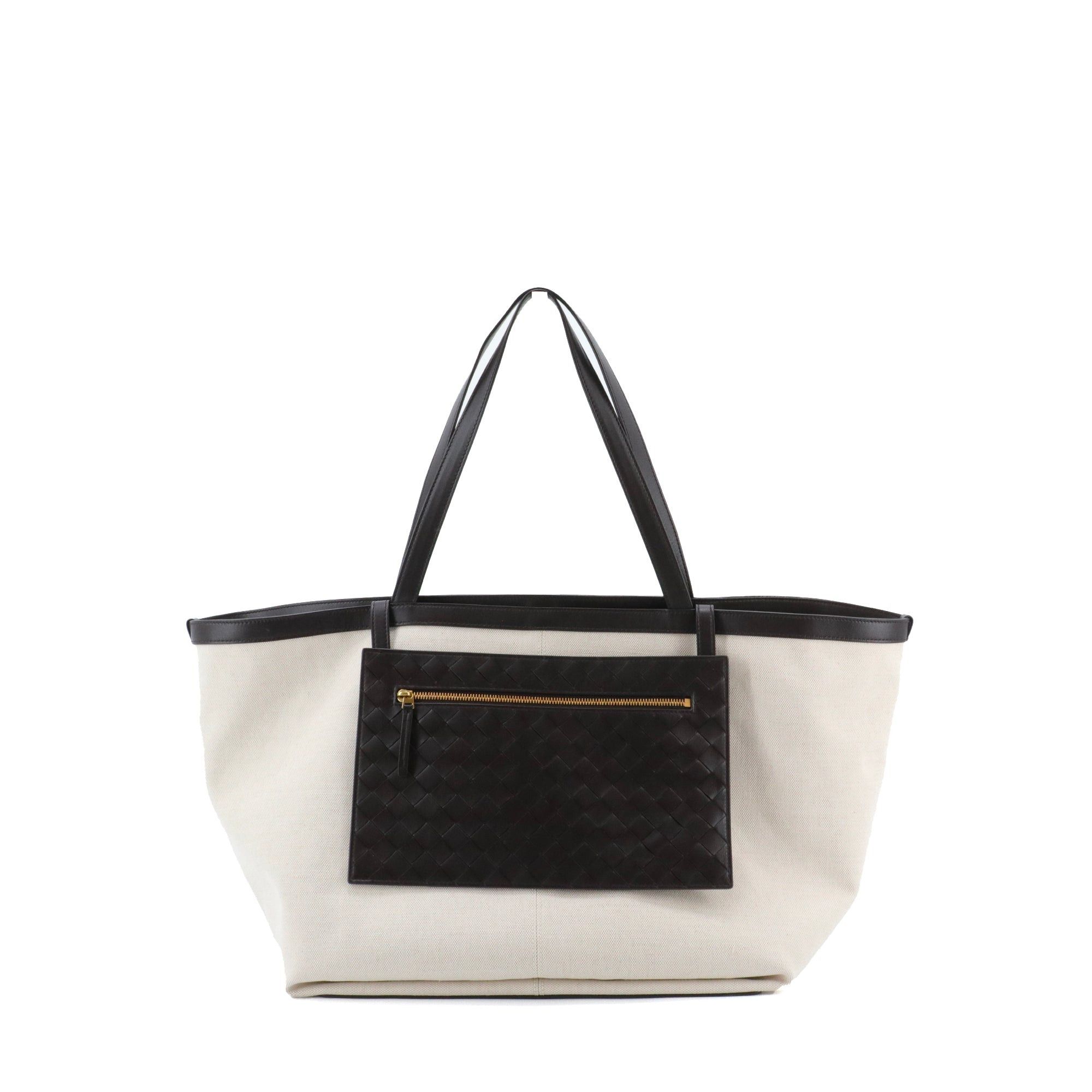 Bottega Veneta BOTTEGA VENETA - Bottega Veneta large Flip Flap shopping bag in cream canvas and brown leather Size ONE SIZE - 1 Thumbnail