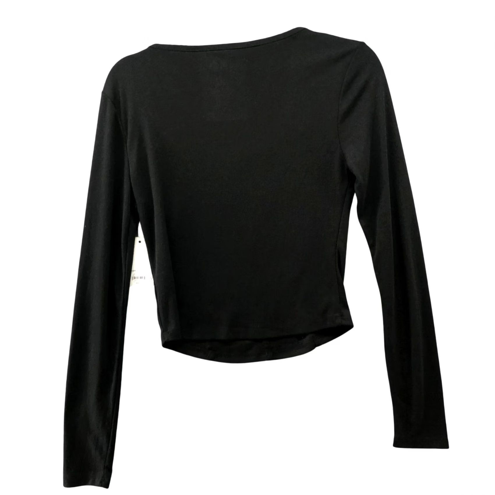 Vintage NWT SO Long Sleeve Square Neck Top Womens S Black Luxe Seamed Cropped T-Shirt Pullover Knit Polyester Blend Casual Lightweight Stretch Shirt Size S / US 4 / IT 40 - 2 Thumbnail