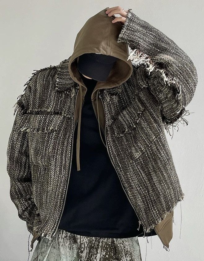 Japanese Brand × Vintage Avant garde distressed fringe mixed raw trucker jacket Size US XL / EU 56 / 4 - 5 Thumbnail
