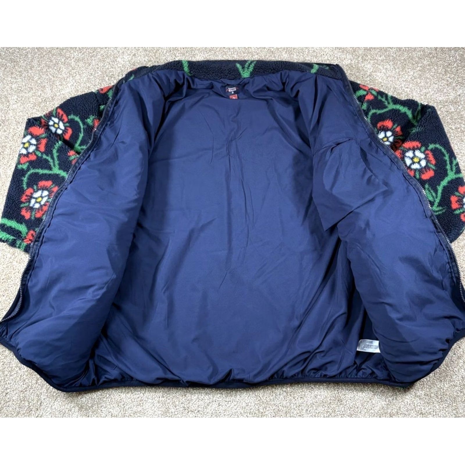 Vintage Blazer Shirt Jacket Mens XL Blue Fleece Long Sleeve Rose Print Puffer Breathable Pocket Stand-Up Collar Casual Travel Workwear Size US XL / EU 56 / 4 - 5 Thumbnail