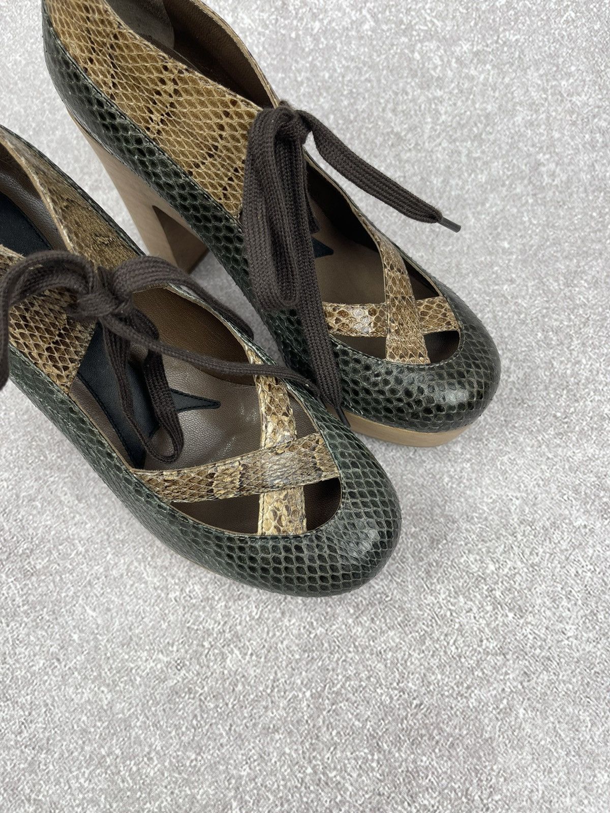 Marni Marni Brown Taupe Snakeskin Wooden Platform Size 37 Size US 7 / IT 37 - 3 Thumbnail