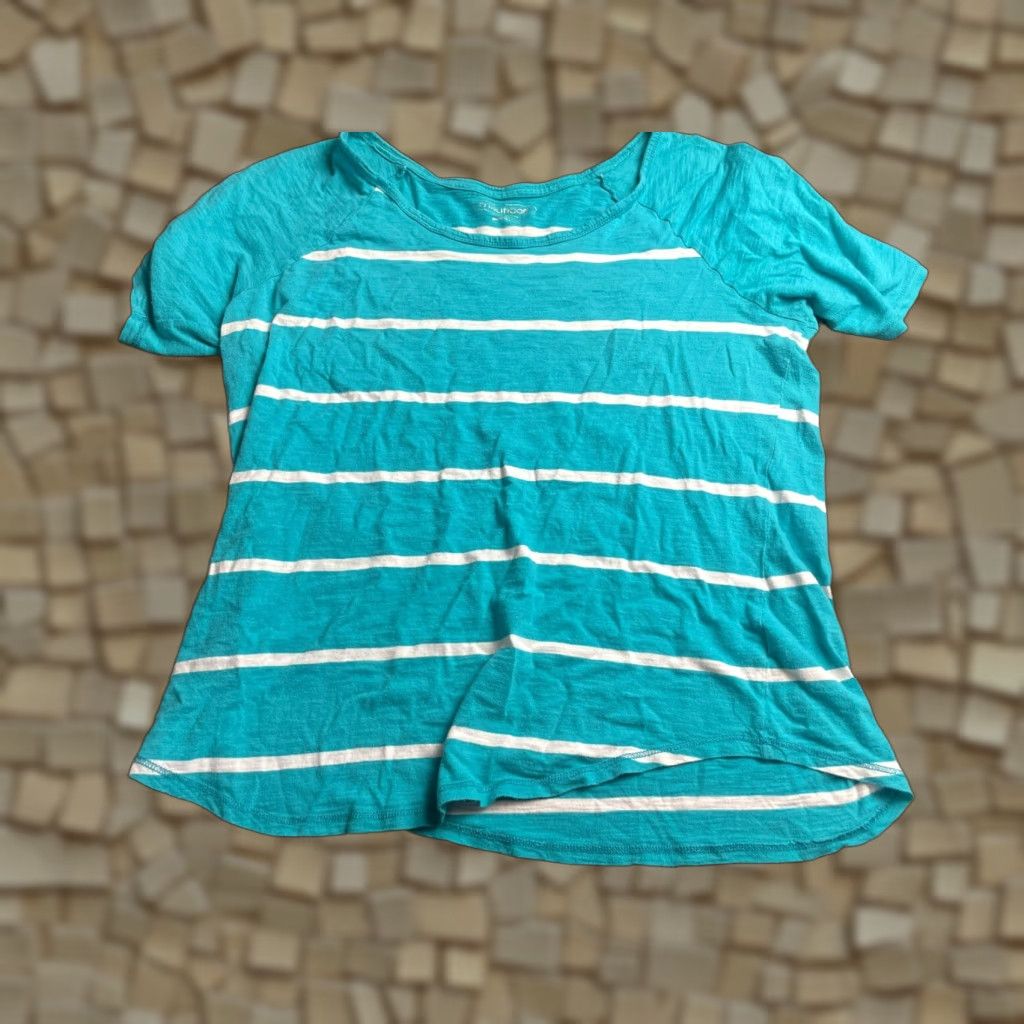 Vintage Maurices Shirt Women's Plus Size 1X Turquoise White Striped Round Neck Tee Shirt Size XL / US 12-14 / IT 48-50 - 1 Thumbnail