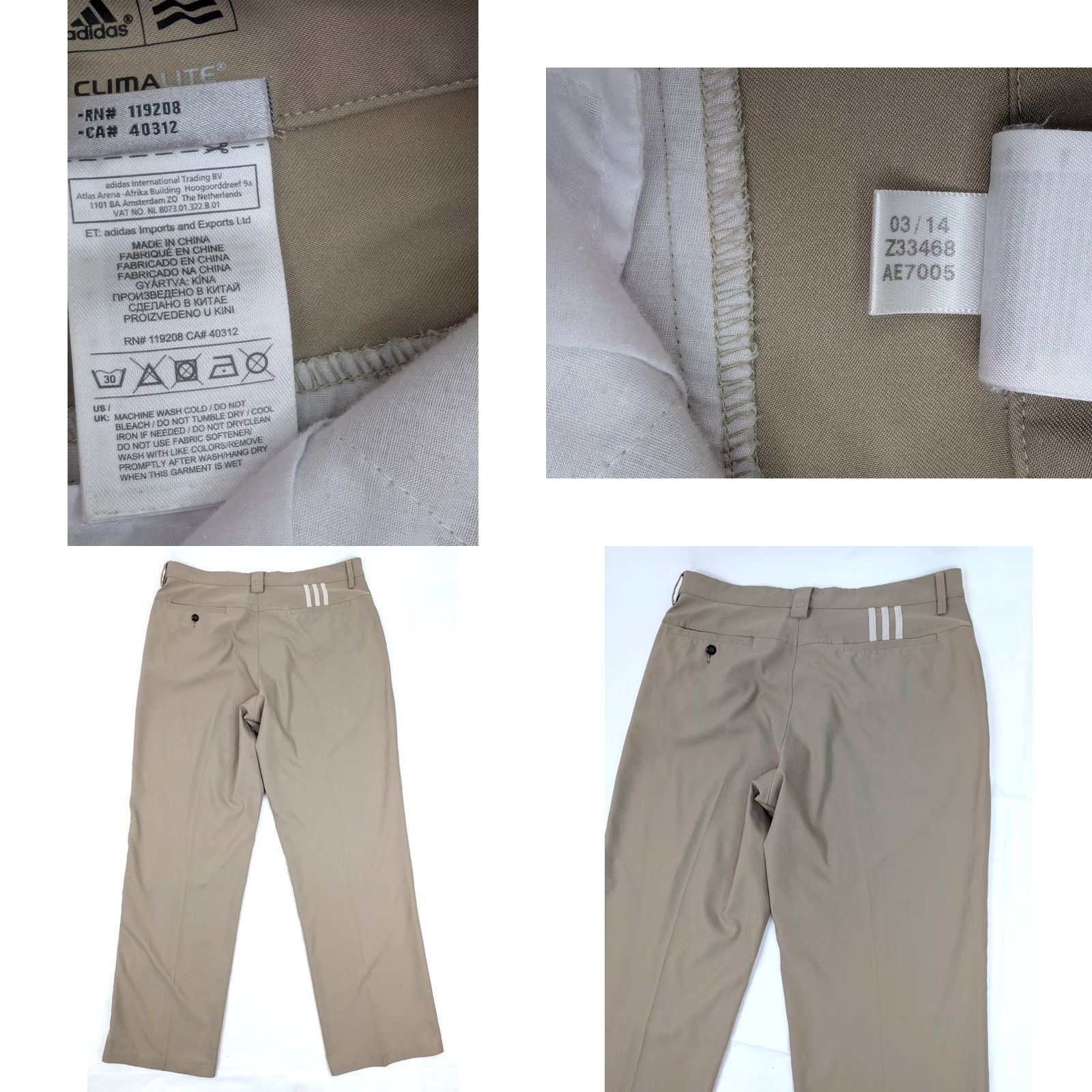 Adidas Adidas Climalite Golf Performance Pants Men 35 Beige Straight EUC - Chino, Regular, 35x31, Flat Front, Beiga Size US 35 - 8 Thumbnail