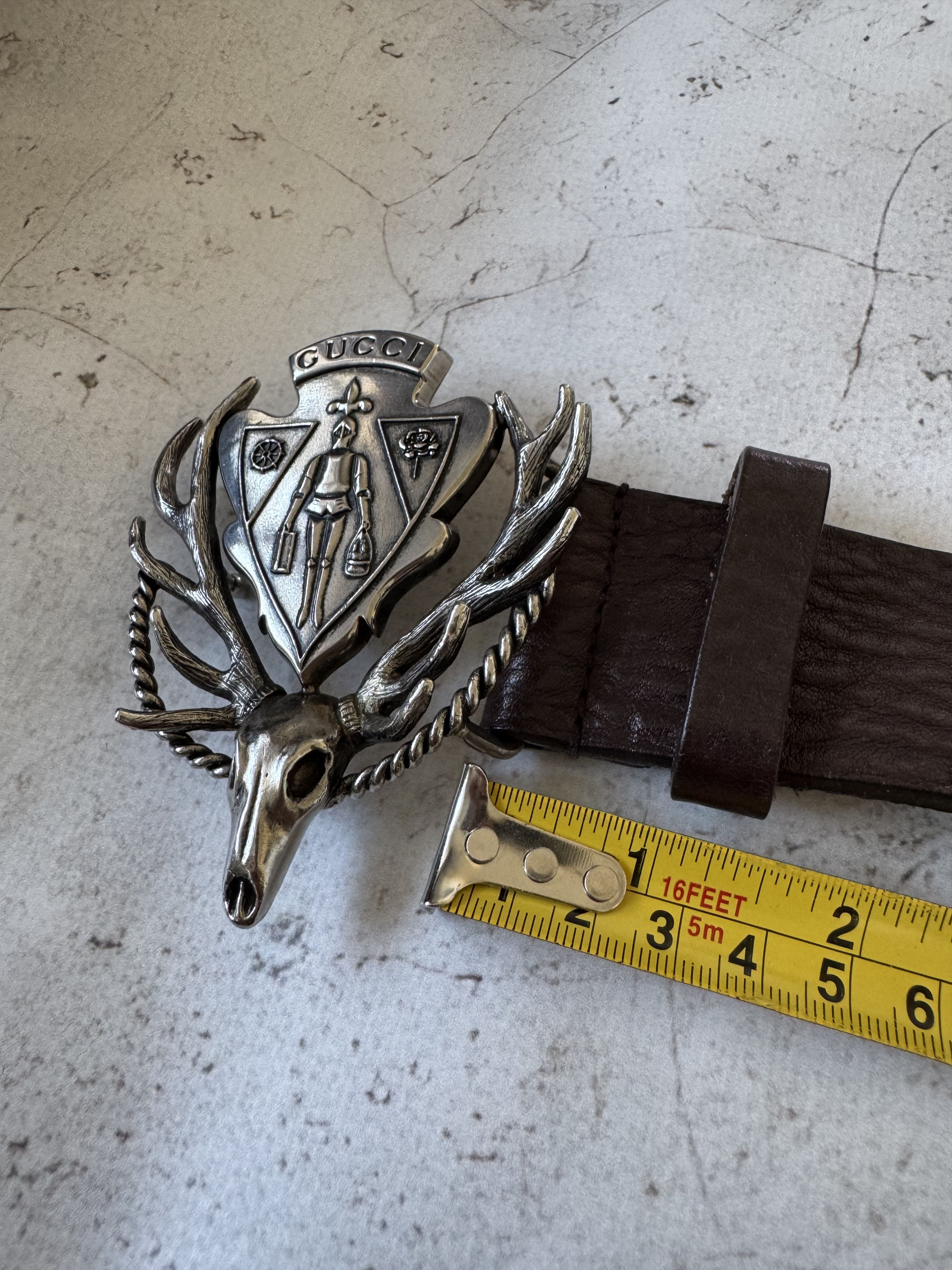 Gucci Gucci Calfskin Leather Silver Antler Crest Buckle Belt Size 34 - 8 Thumbnail