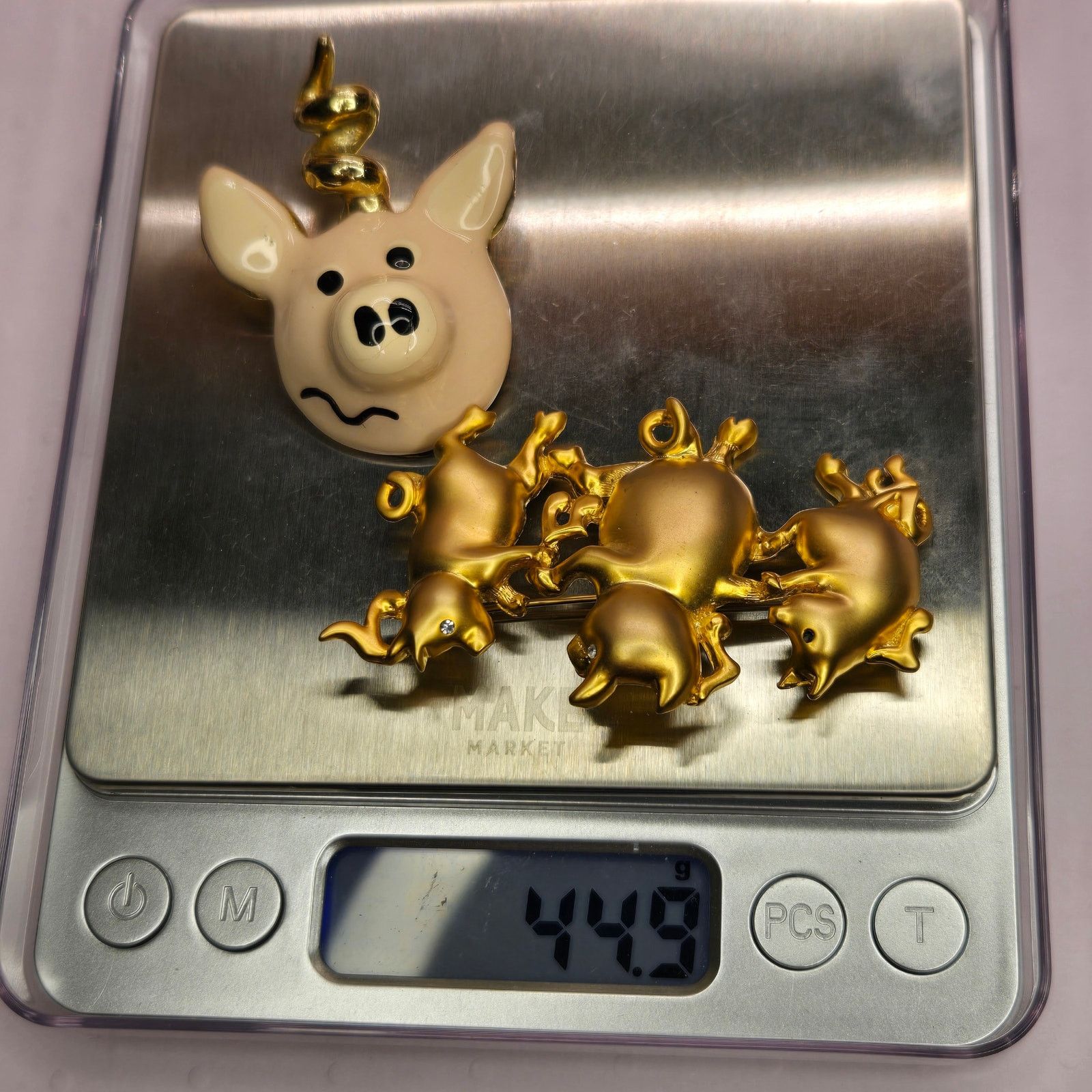 Vintage Vintage JJ Jonette & Unmarked Gold Tone Pig Brooch Whimsical Size ONE SIZE - 7 Thumbnail