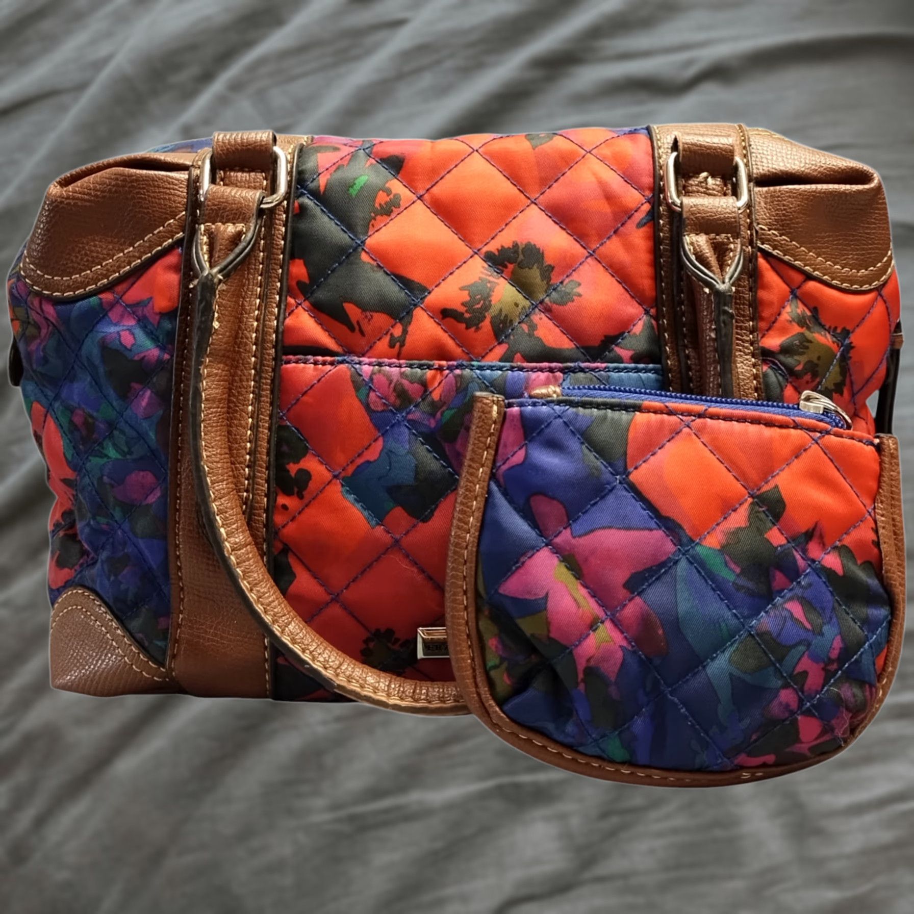 Franco Sarto Franco Sarto Satchel Bag Womens Multicolor Floral Quilted W/ Keychain Wallet Set of 2 Size ONE SIZE - 1 Thumbnail