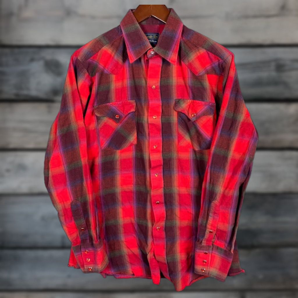 Vintage VINTAGE Panhandle Slim Western Shirt Adult Medium Red Shadow Plaid Cotton Button-Up Fall Winter Mens Size US M / EU 48-50 / 2 - 1 Thumbnail