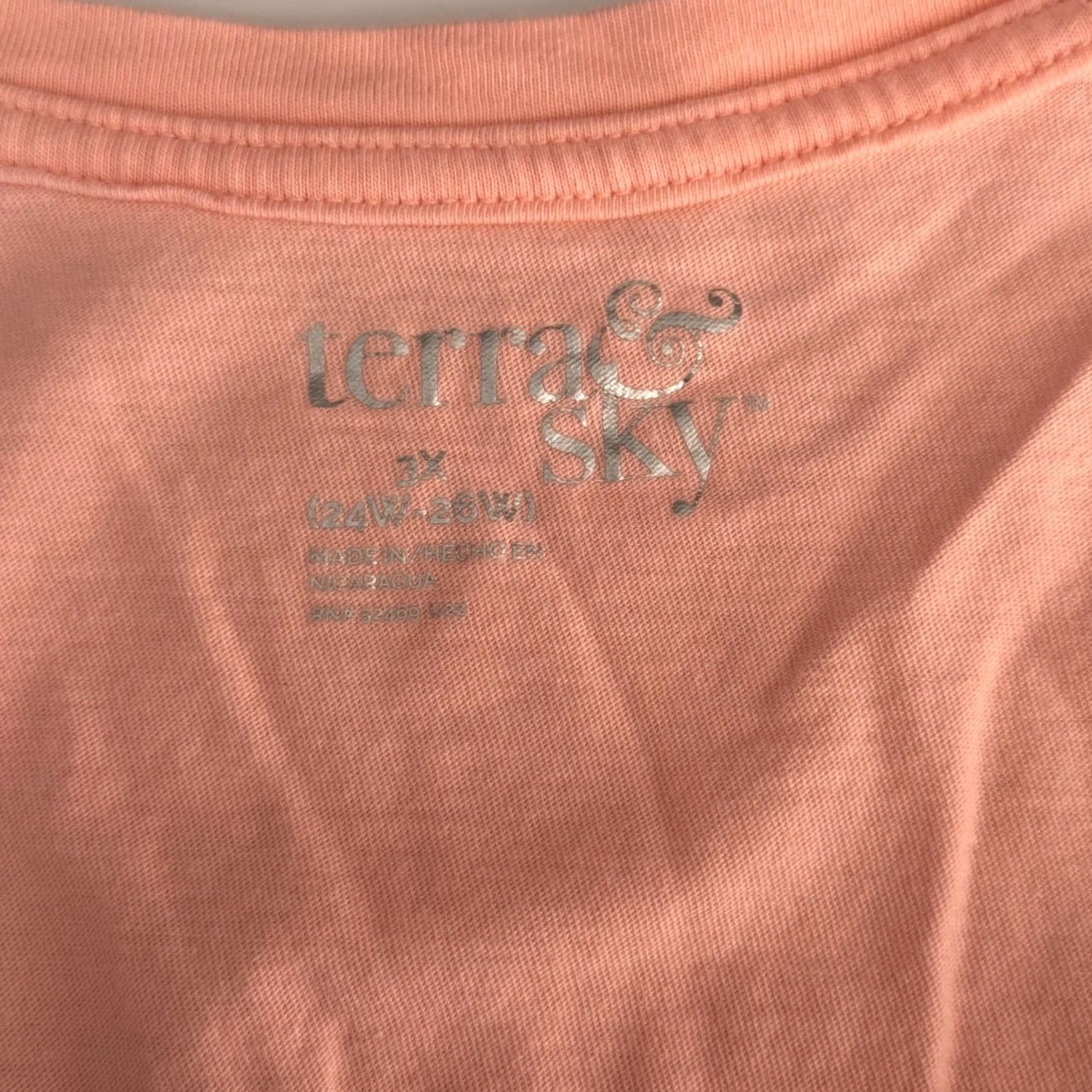 Vintage Terra & Sky Womens 3X V-Neck T-Shirt Short Sleeve Cotton Modal Relaxed Tee Peach Size 4XL / US 24-26 - 3 Thumbnail