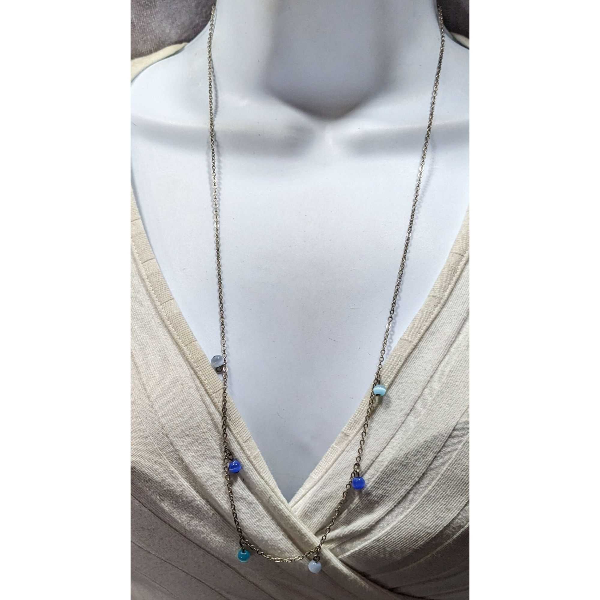 Other Silver-Tone Layered Necklace With Blue Cateye Glass Beads Size ONE SIZE - 2 Thumbnail