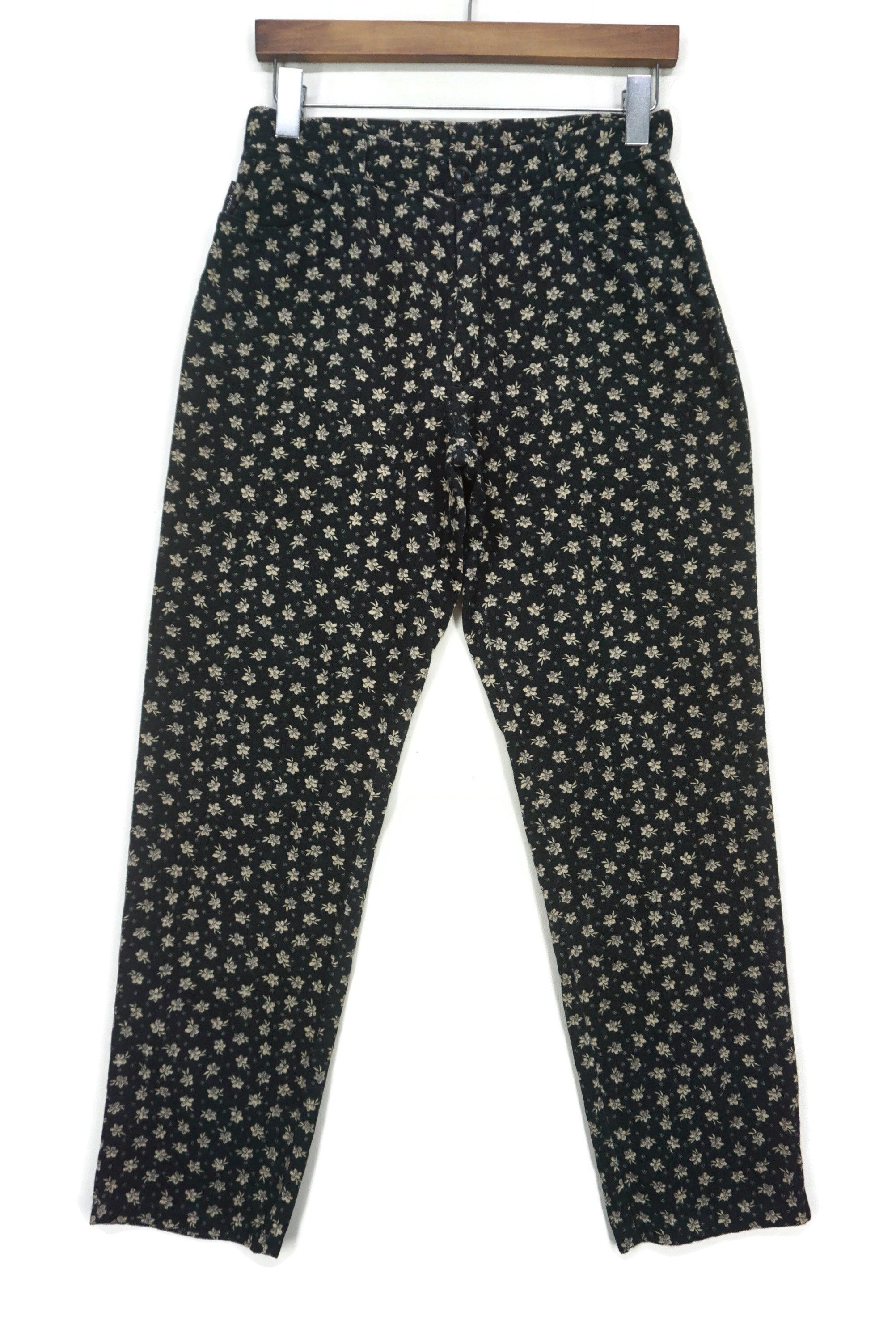 image of Agnes B High Rise Tapered Floral Corduroy Pants Made In France in Black, Women's (Size 28)