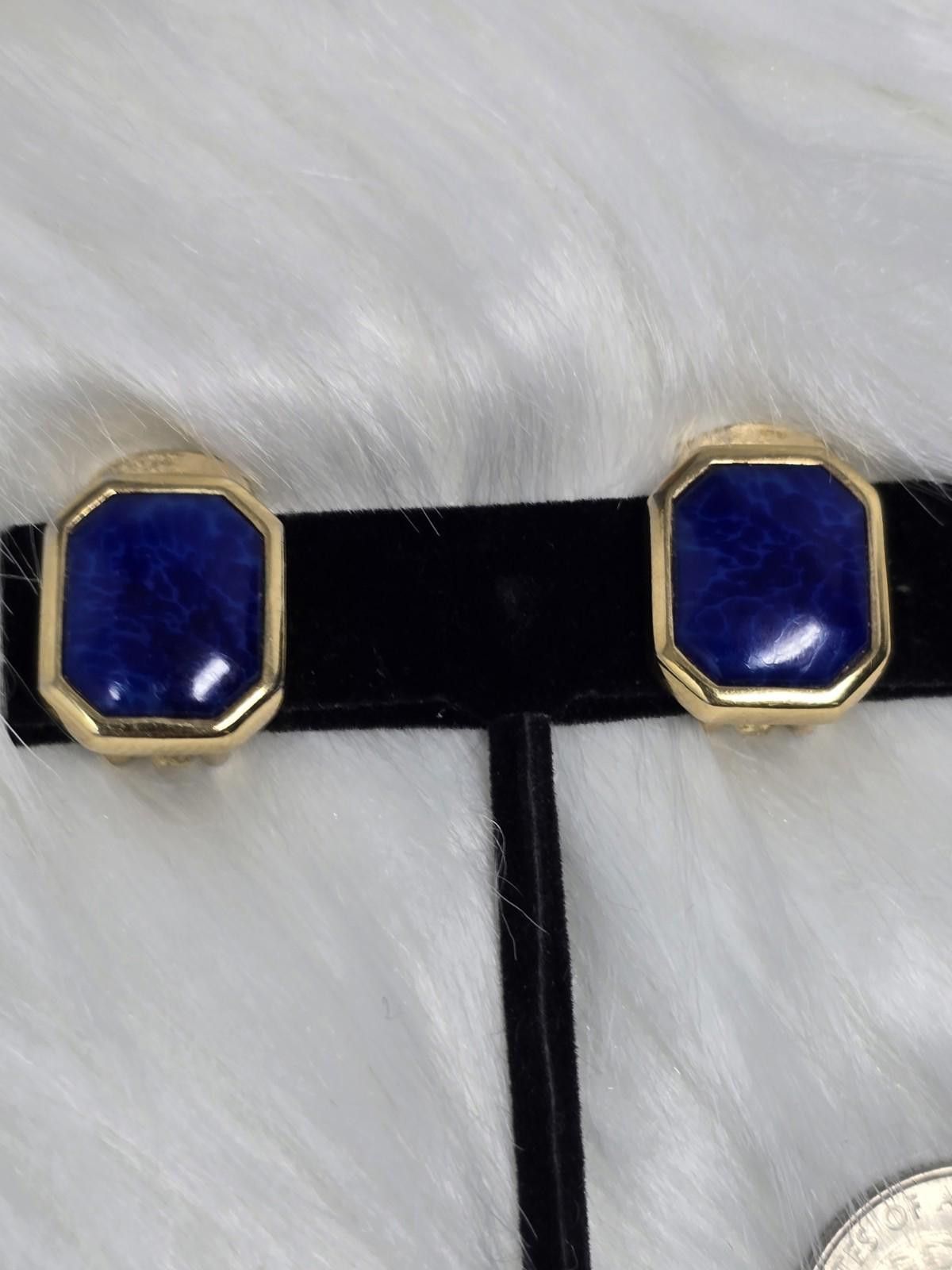 Dior Vintage Christian Dior Gold Blue Faux Stone Clip Earrings Size ONE SIZE - 1 Thumbnail