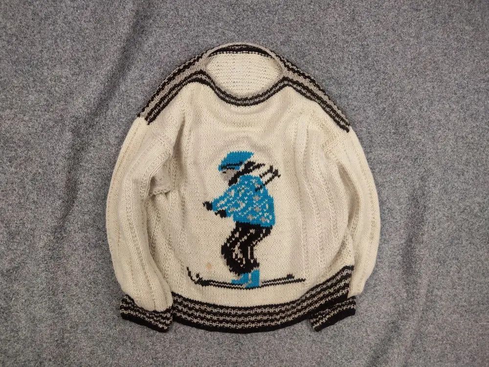 Vintage Vintage 50-60's Hand Knit Wool Crew chek Sweater skier Logo Size US S / EU 44-46 / 1 - 1 Thumbnail