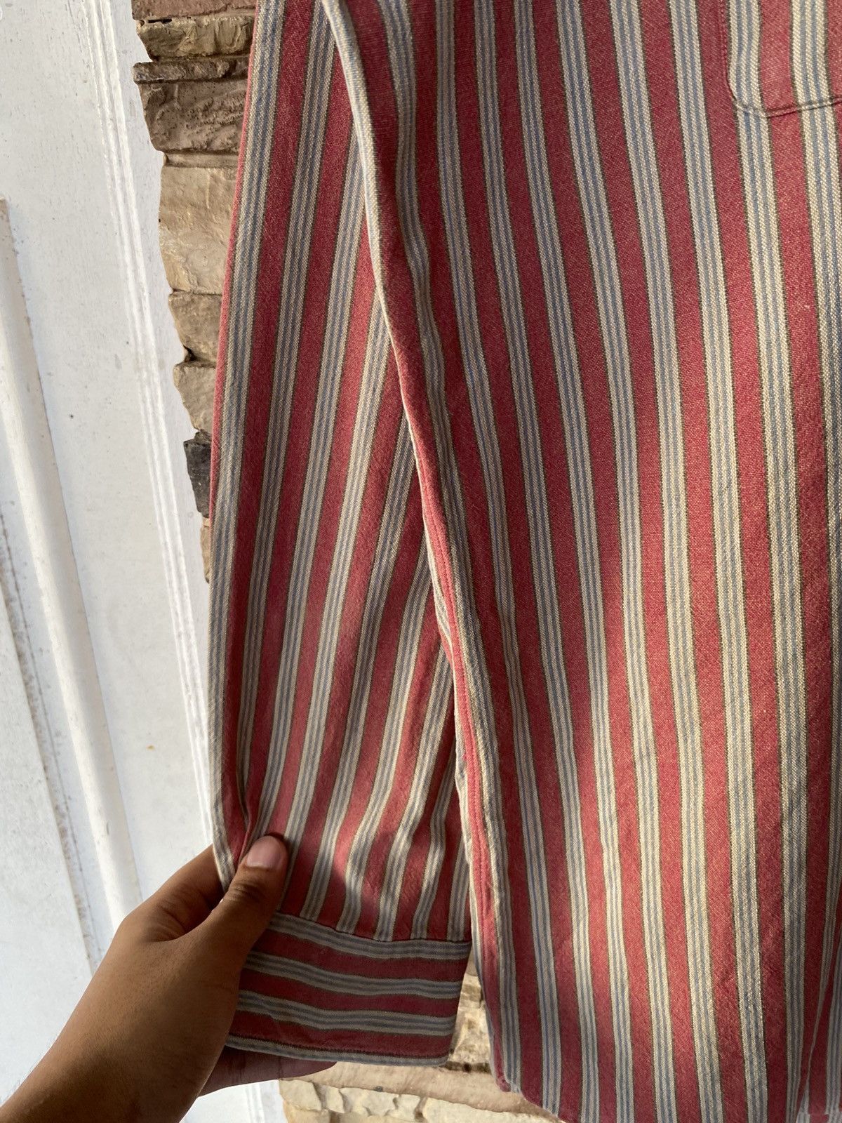 Polo Ralph Lauren Vintage 90s Polo Ralph Lauren Striped Two-Pocket Button-Up Mandarin Collar Long Sleeve Shirt Kemeja Size US XXL / EU 58 / 5 - 4 Thumbnail