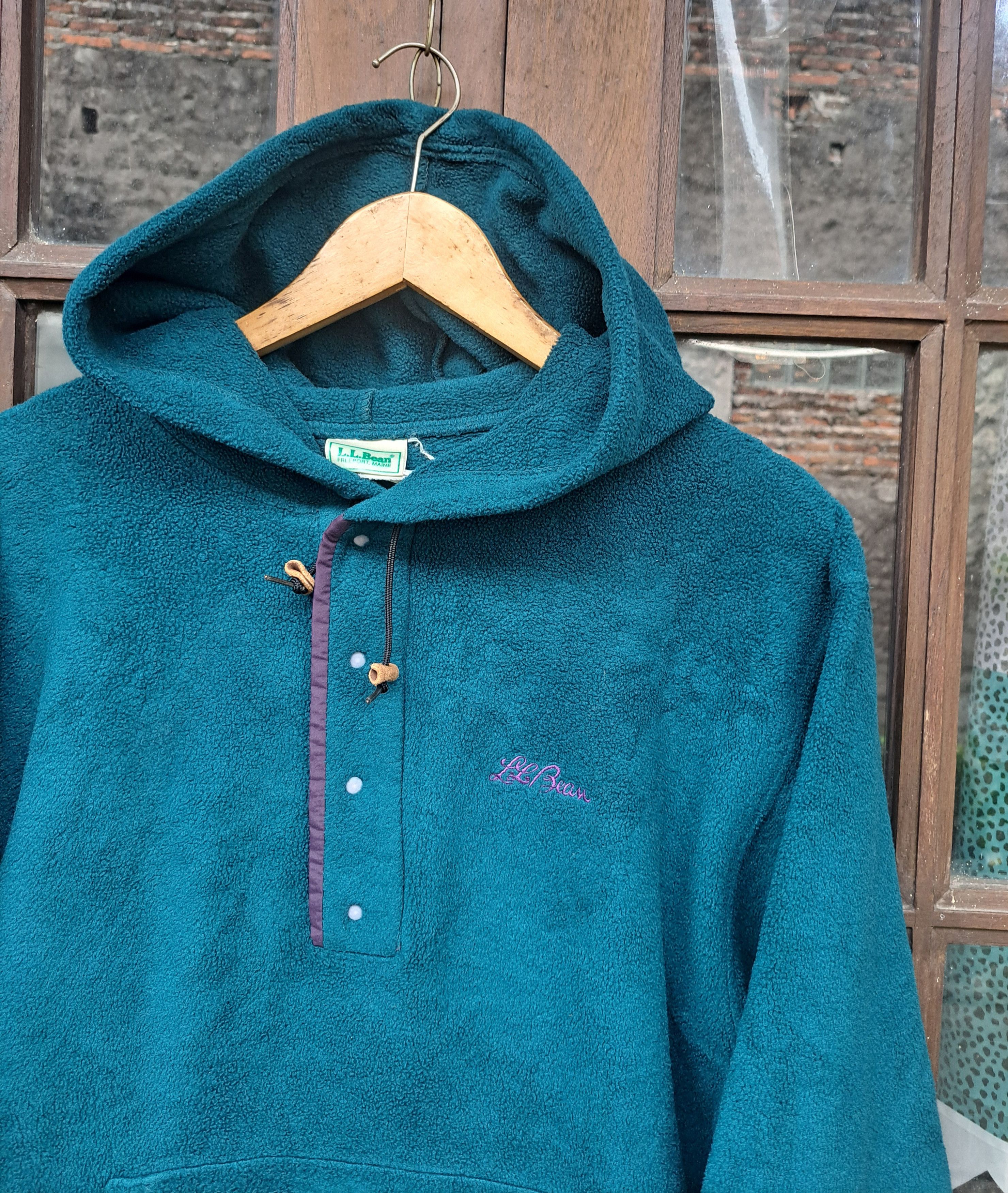 L.L. Bean Vintage 80s LL Bean Half Button Fleece Hoodie Unisex L Size L / US 10 / IT 46 - 2 Thumbnail
