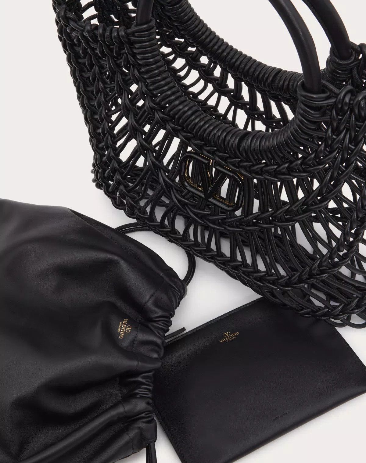 Valentino oc11z0725 Size:OS/Allknots Woven Leather Shopper in Black Size ONE SIZE - 7 Thumbnail