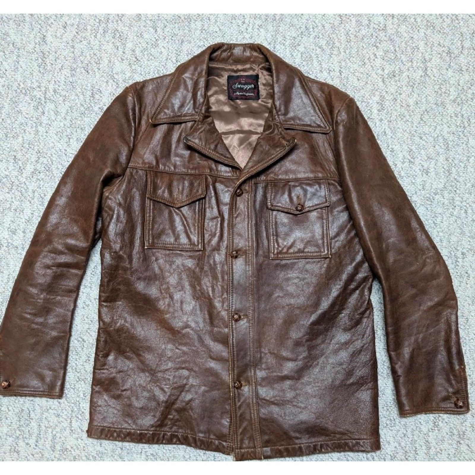 Vintage VINTAGE Swagger Trucker Jacket shirt-jac Lambskin brown Leather 40 Patina Western Cowboy Hippie Western Mens M Size US M / EU 48-50 / 2 - 3 Thumbnail