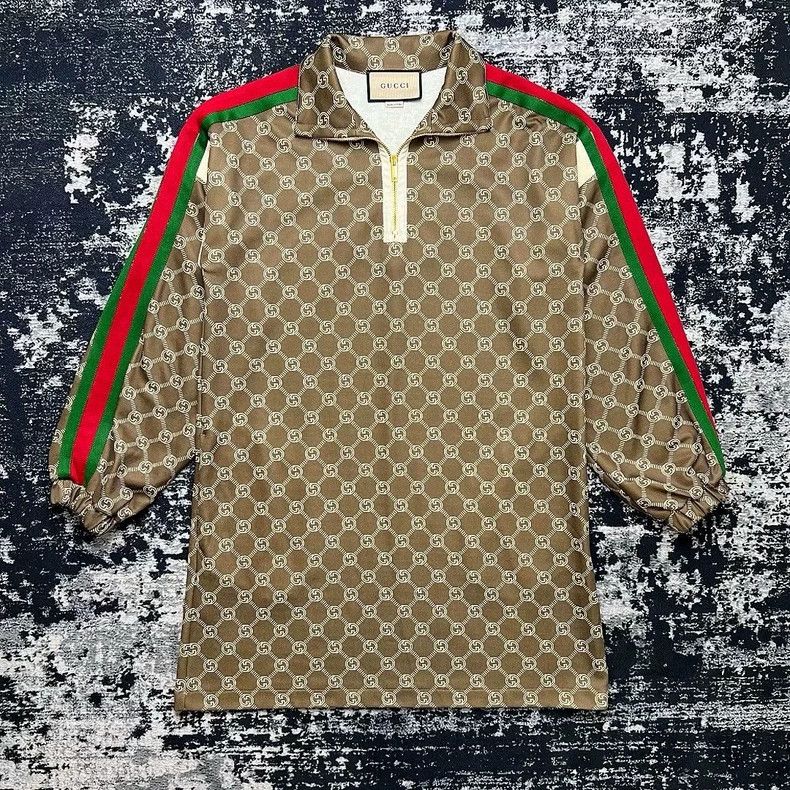 gucci double g logo knit long sleeve dress