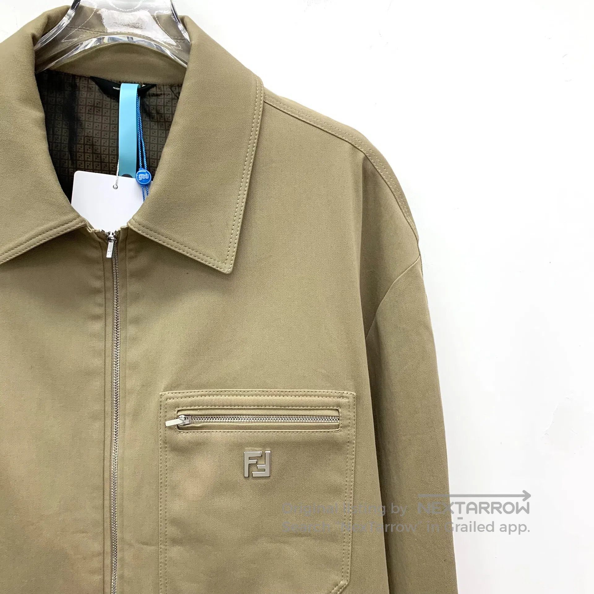 Fendi FENDI Khaki logo lapel cotton zipper jacket| Size US L / EU 52-54 / 3 - 3 Thumbnail