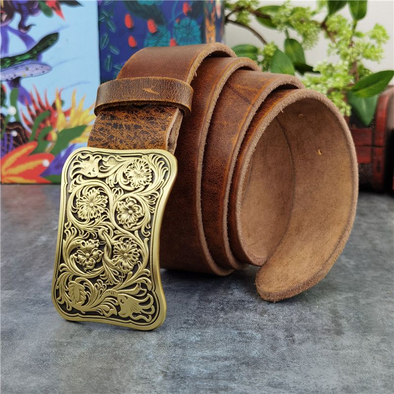 Japanese Brand × Leather Carving Flower Brass Belt Size ONE SIZE - 1 Thumbnail