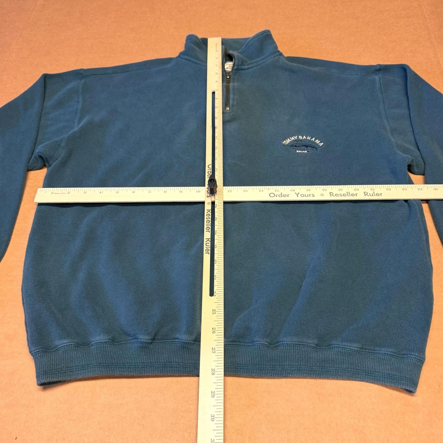 Tommy Bahama Tommy Bahama Sweater Mens L Blue Mock Neck Quarter Zip Knit Pullover with Logo Embroidery Size US L / EU 52-54 / 3 - 7 Thumbnail