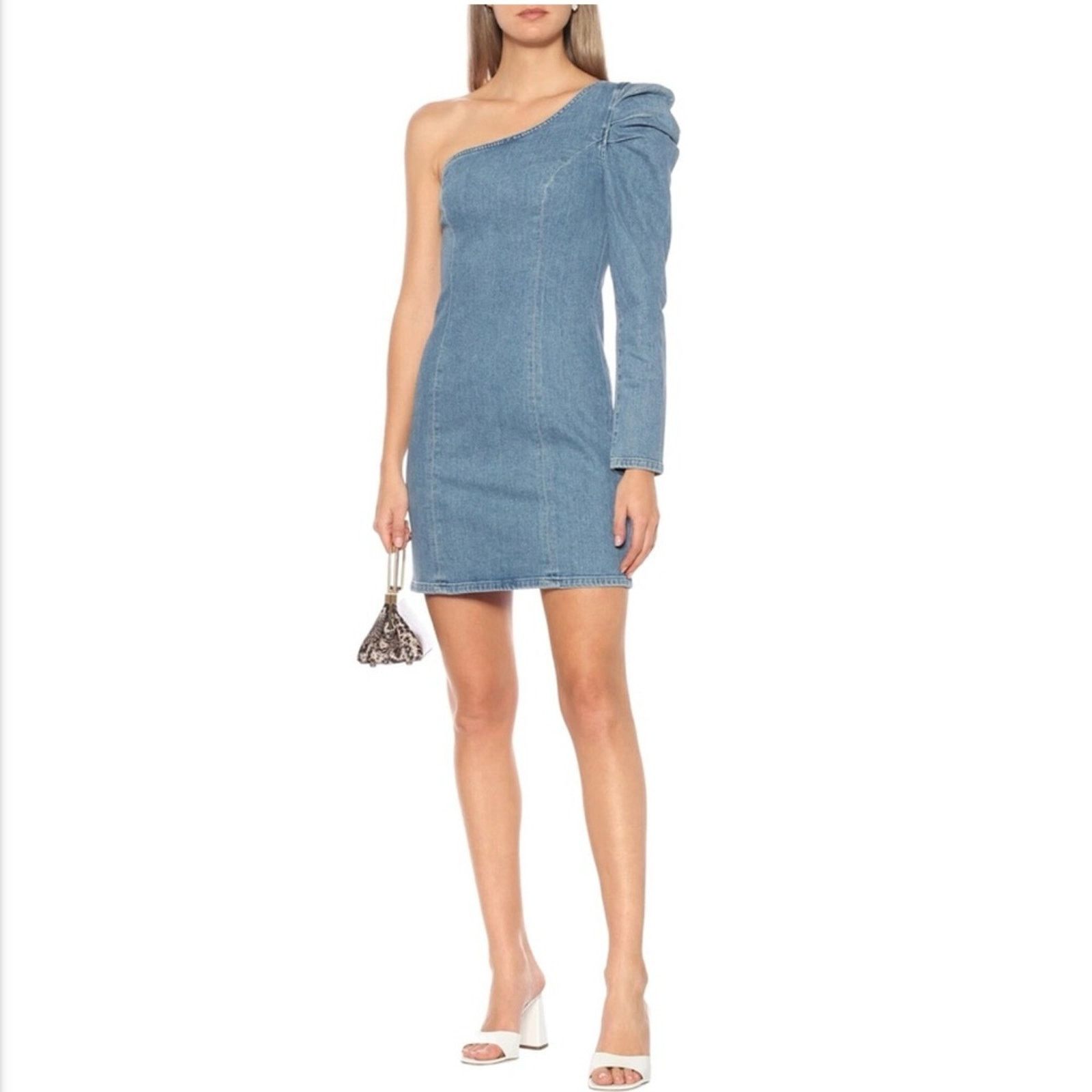 GRLFRND GRLFRND Ellie One Shoulder Denim Minidress NWT Sz. XS Size XS / US 0-2 / IT 36-38 - 10 Thumbnail