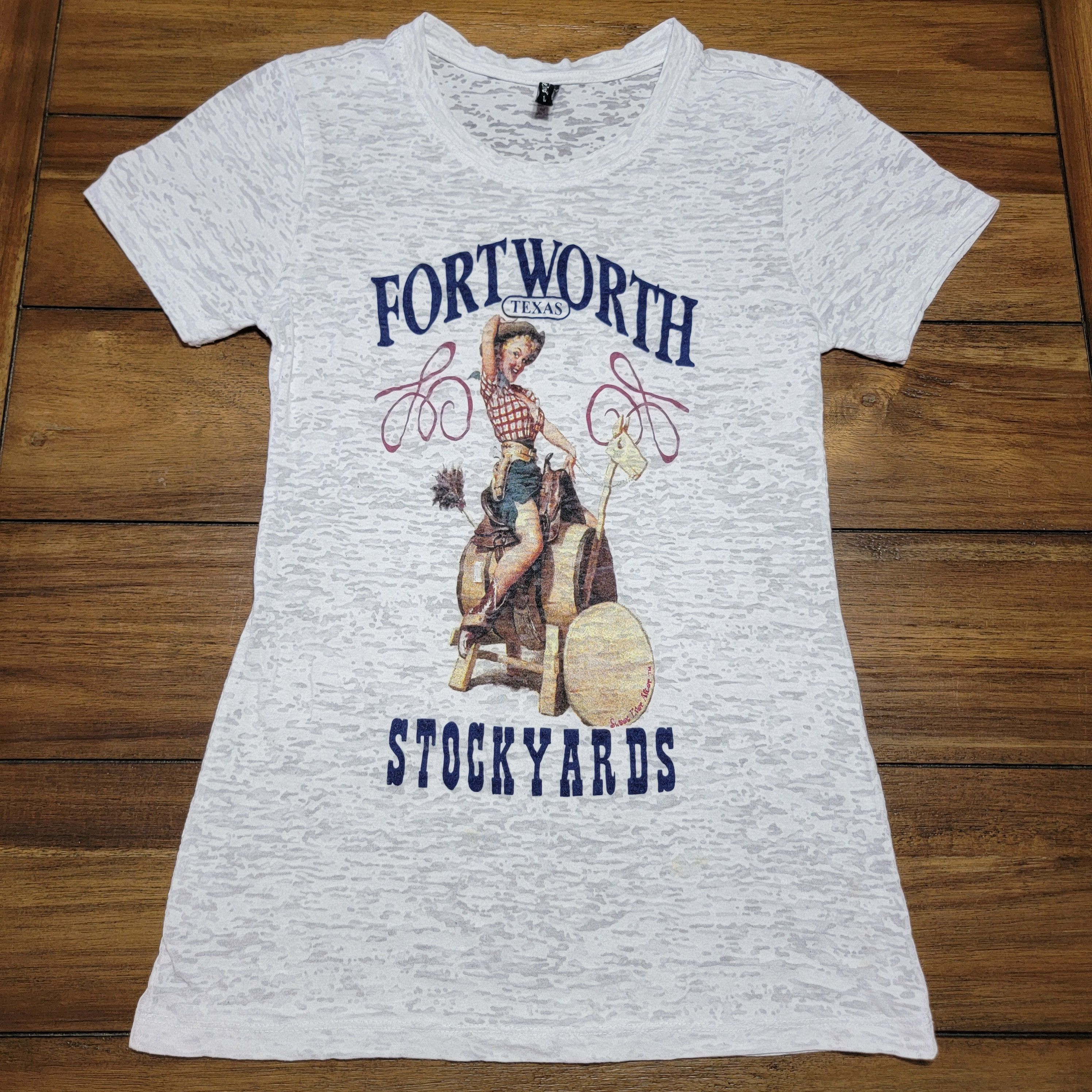 Other Tee Vtg Cowgirl "Ft Worth Stockyards" Junior Large Size L / US 10 / IT 46 - 1 Thumbnail