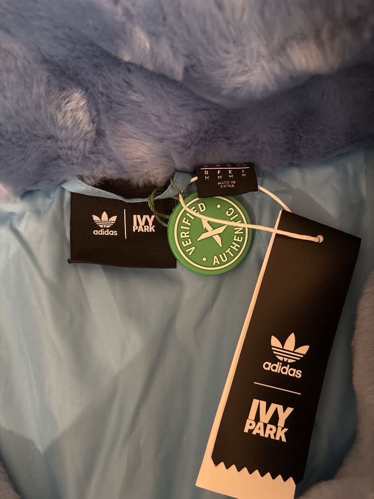 Ivy Park x adidas Faux-Fur Coat (Light Blue) — NWT Size M