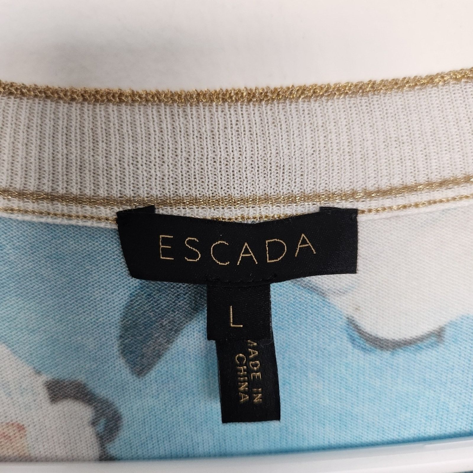 Escada ESCADA Siemara Lurex Trim Floral Cardigan In Blue Designer Size L / US 10 / IT 46 - 3 Thumbnail
