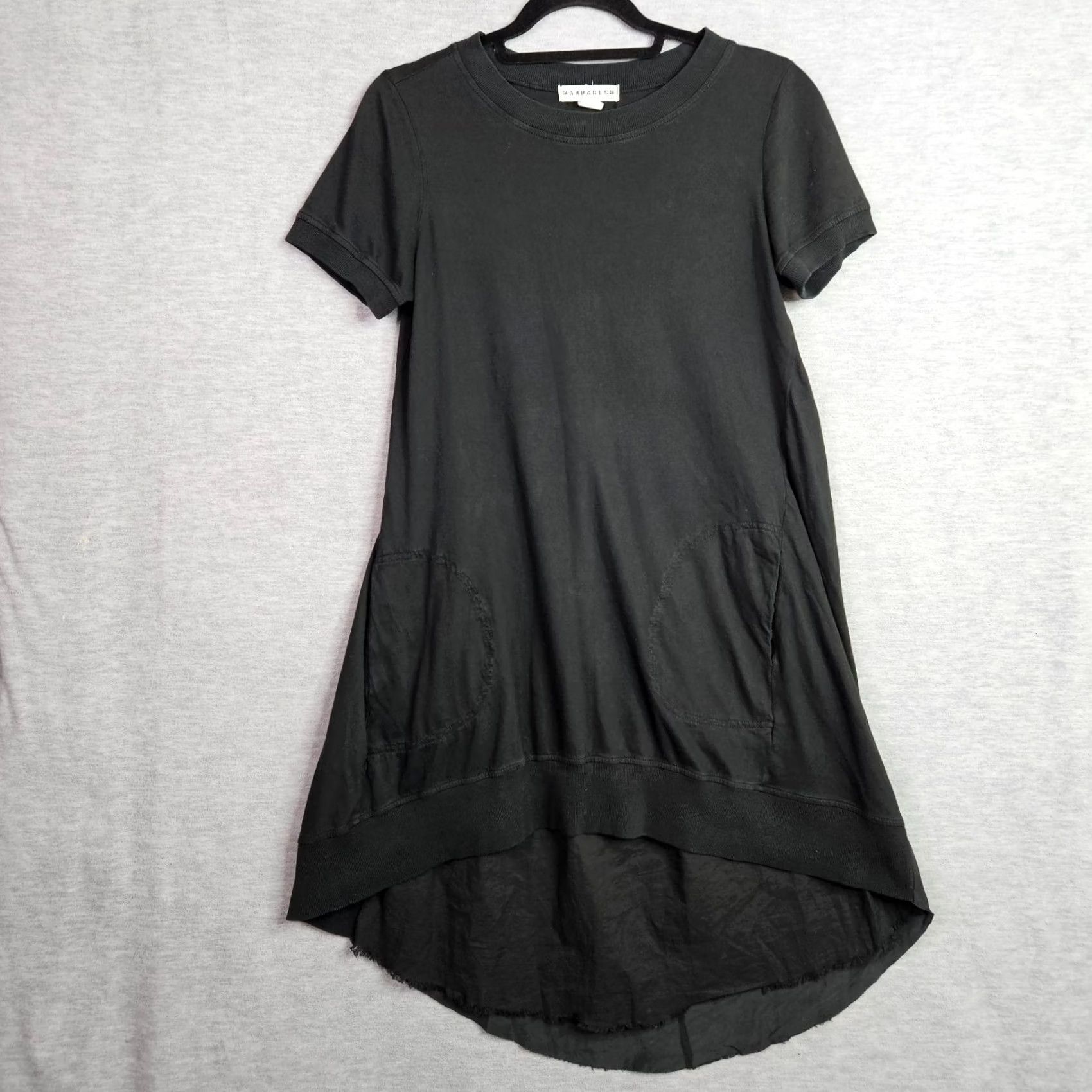 Vintage Marrakech Black Dress Women M Short Sleeve Layered Hi Low Pocket Dress Size 32" / US 10 / IT 46 - 3 Thumbnail