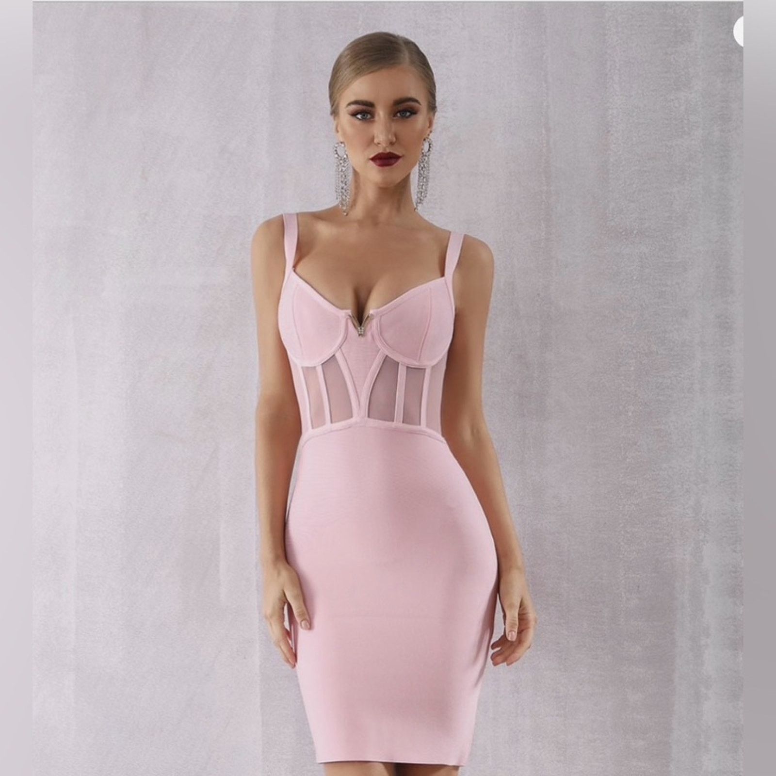Other Y2K Elegant Pink Bodycon Midi with mesh Dress size S Size S / US 4 / IT 40 - 2 Thumbnail