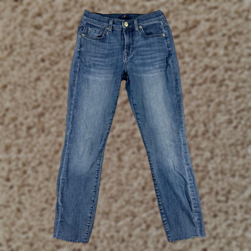 7 For All Mankind 7 For All Mankind Jeans Women 24 Blue Denim Skinny Mid Rise Raw Hem Cotton Blend Size 42" / US 20 - 1 Thumbnail