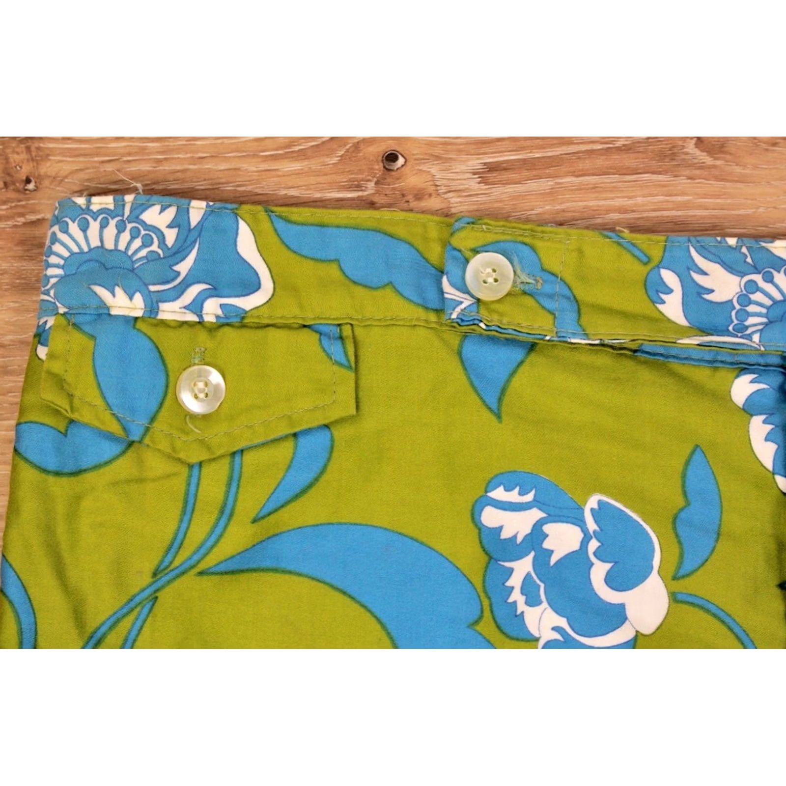 Vintage Mens VTG 1960s Green & Blue Flora Pattern Swimming Trunks Sz L 60s Cotton Shorts Size US 36 / EU 52 - 7 Thumbnail