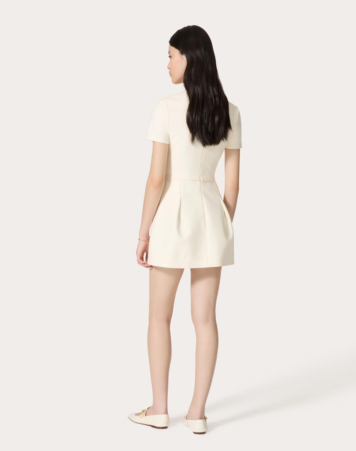Valentino o1s1wg110525 Crepe Couture Short Dress in White Size L / US 10 / IT 46 - 4 Thumbnail