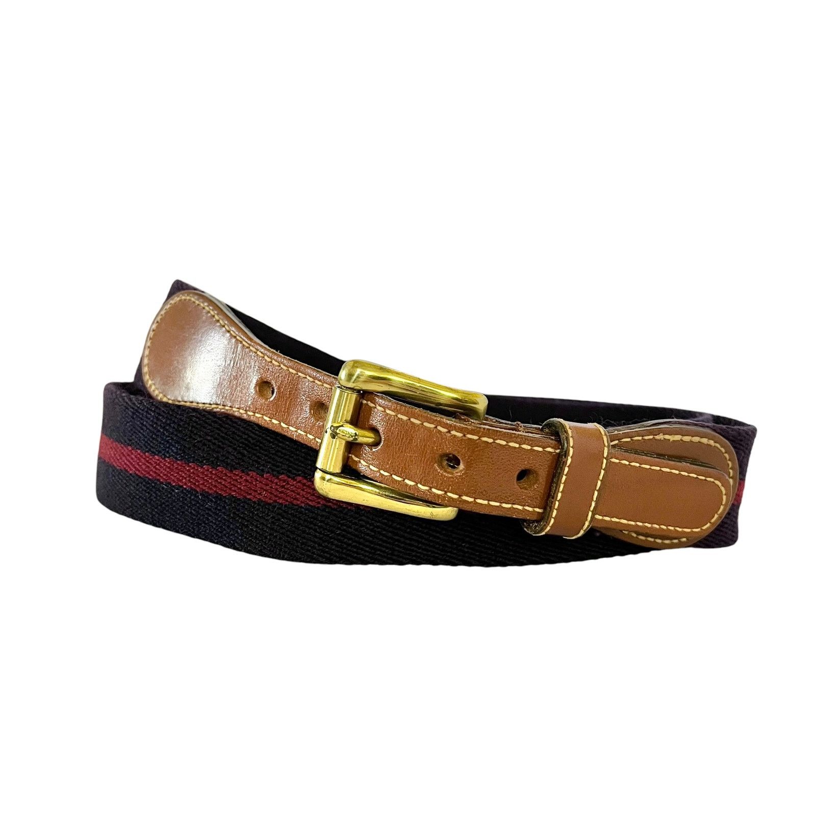 Dooney & Bourke × Vintage Dooney & Bourke Vintage Leather Stripe Wool Surcingle Belt Size 38 - 1 Thumbnail