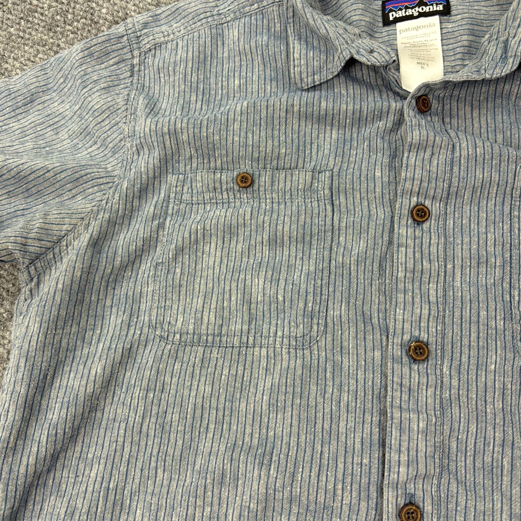 Patagonia Patagonia Shirt Mens XL Blue Gray Stripe Short Sleeve Hemp Organic Cotton Preppy Size US XL / EU 56 / 4 - 5 Thumbnail
