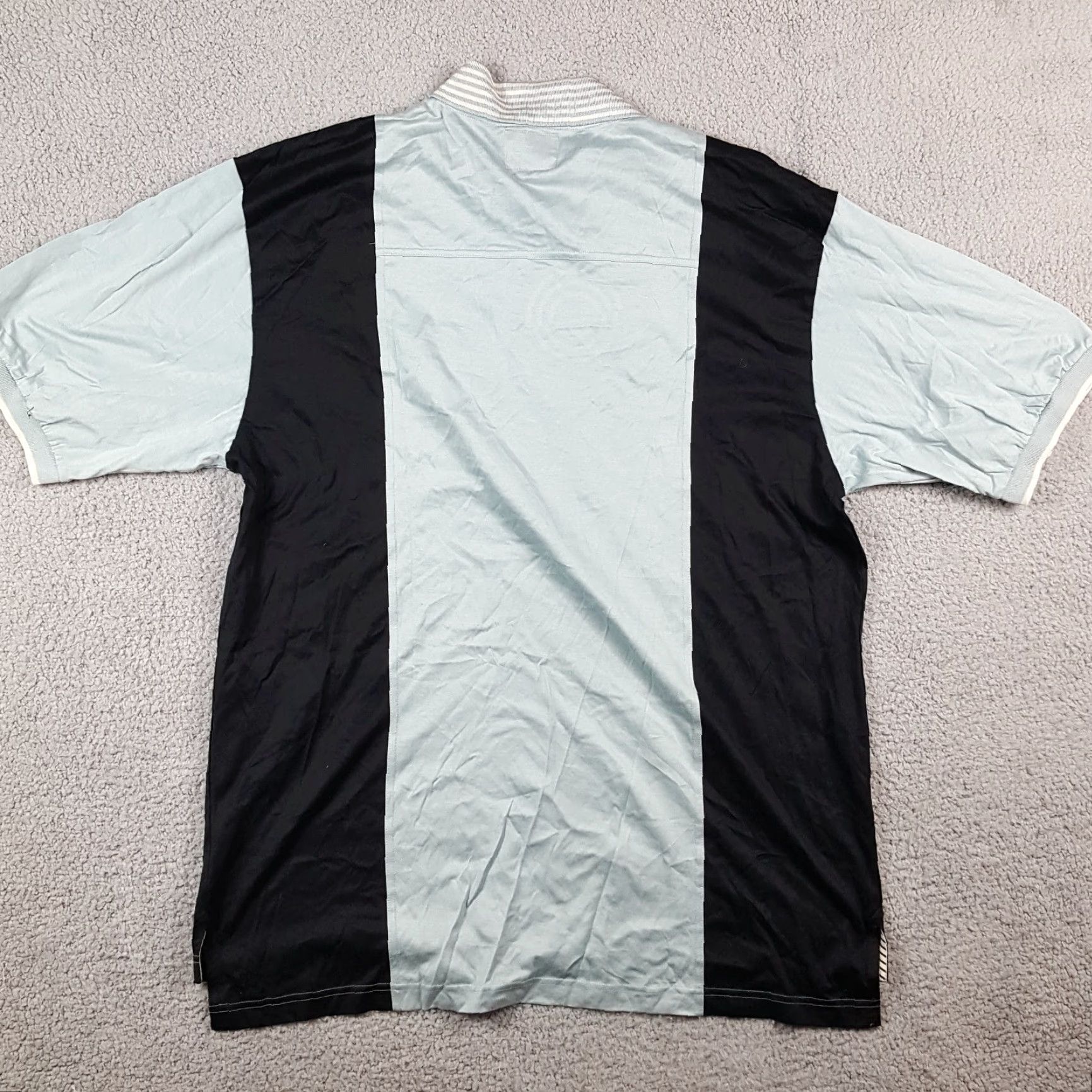 Vintage VINTAGE Jamie Sadock Blue & Black Striped Polo Shirt Men's Large Short Sleeve Button Collar 90s Preppy Casual Size 42R - 4 Thumbnail