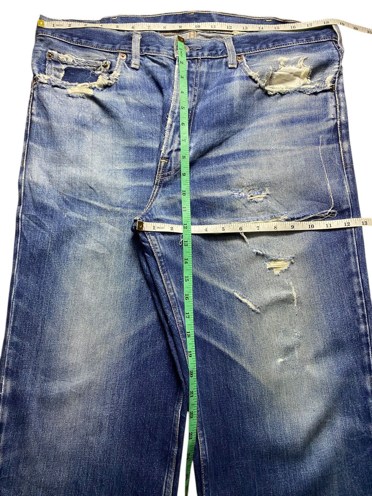 Vintage Levis 502 Blue Wash Ripped Straight Jeans