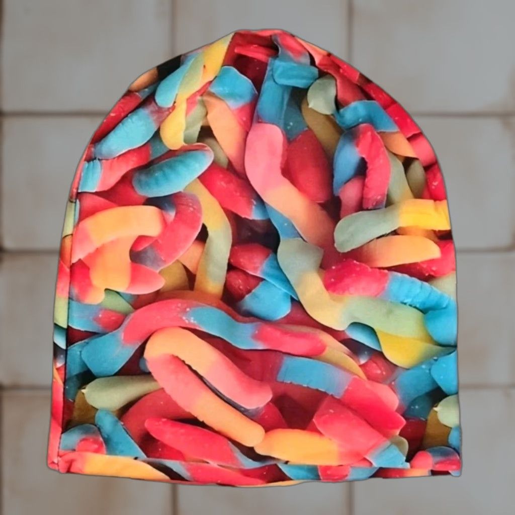 Doublet Gummy Worm Beanie Hat Reversible 1 Size Fits All Multicolor Camouflage Pattern Unisex Adults Beanie Summer Fall Winter Casual Outdoor Travel Size ONE SIZE - 1 Thumbnail