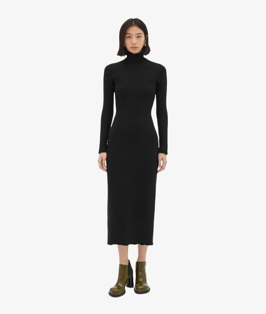 O1s1rm0826 Felted Wool Maxi Dress A Stand-Up Collar Black, Women's