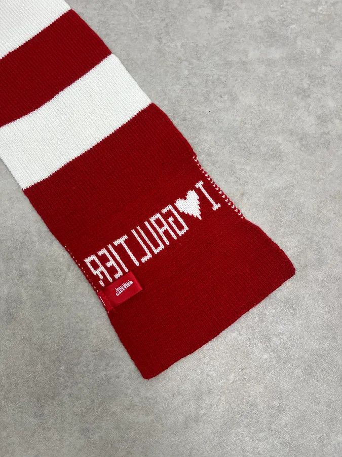 Jean Paul Gaultier Jean Paul Gaultier Red White Striped Wool Scarf Size ONE SIZE - 4 Thumbnail