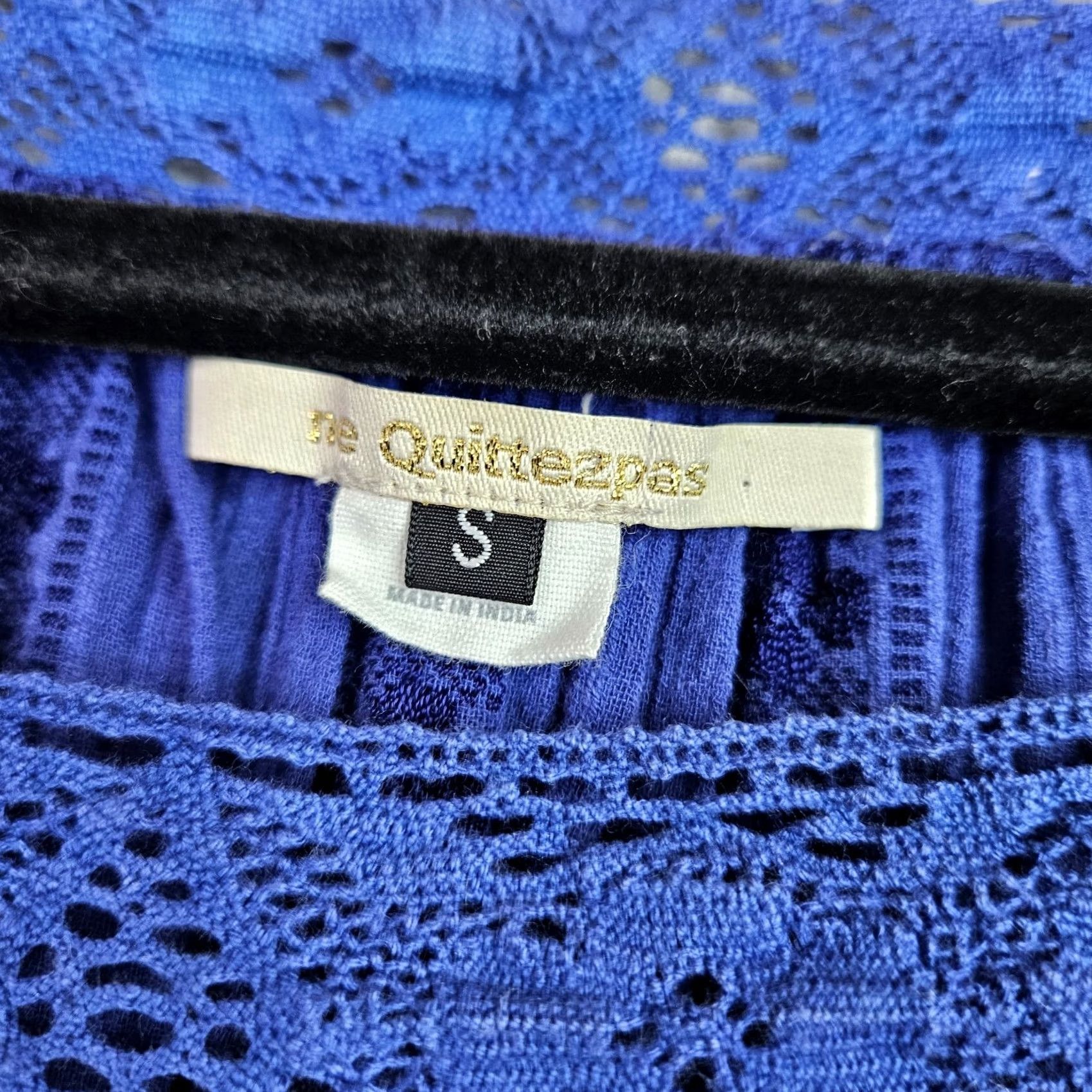 Vintage NE Quittez pas Womens Small Blue Boho Lace Peasant Blouse Balloon Sleeve Size S / US 4 / IT 40 - 3 Thumbnail