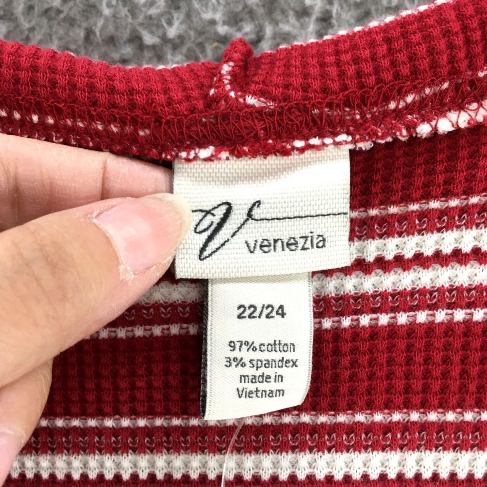 Vintage Venezia Hooded Tee Tshirt Red Striped Cotton Blend V Neck Knit NWT Womens Size 22/24 Size 3XL / US 20-22 - 6 Thumbnail