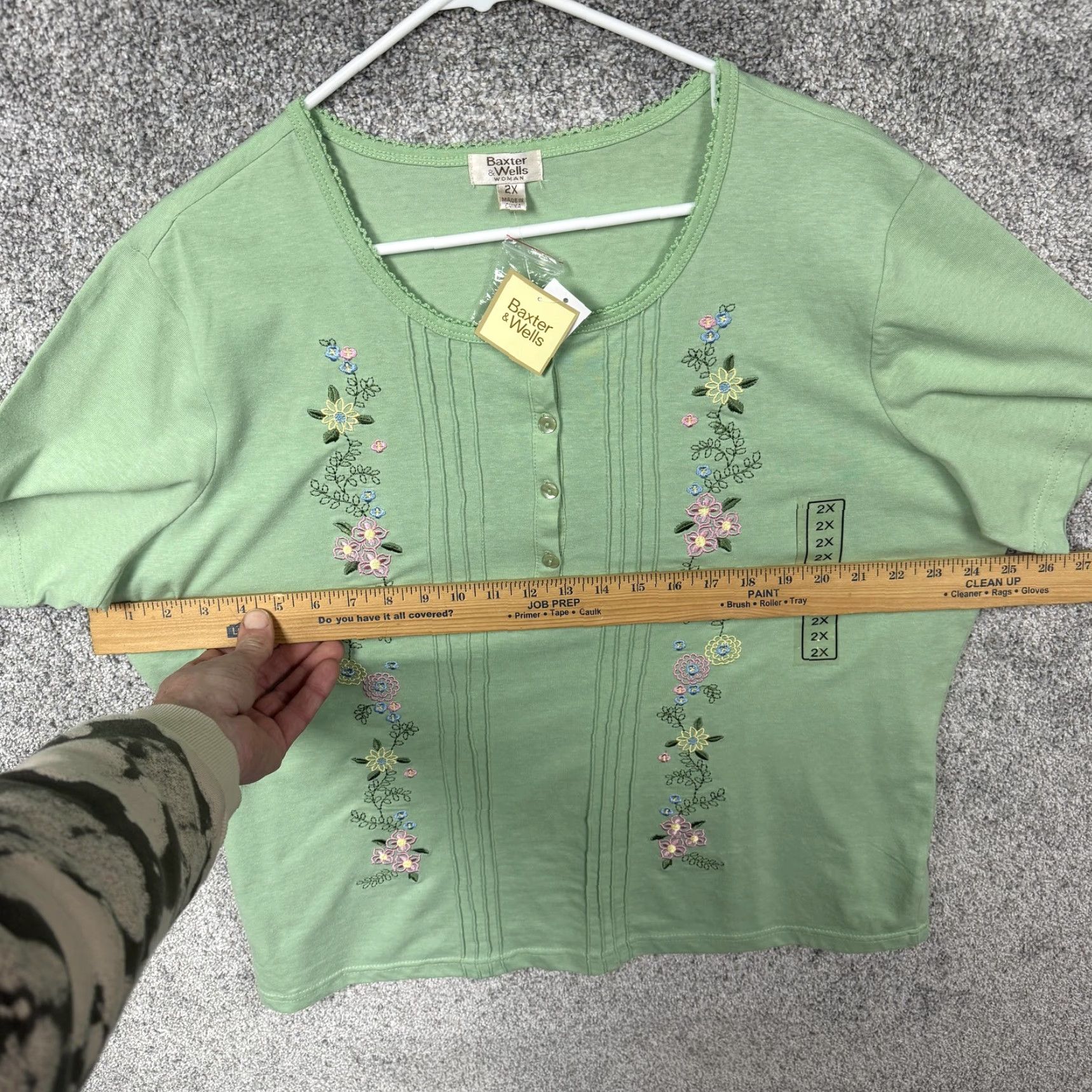 Vintage Baxter & Wells Blouse Womens 2X Plus Green Embroidered Floral Cottagecore Y2K Shirt Adult 2X Size XXL / US 16-18 / IT 52-54 - 3 Thumbnail