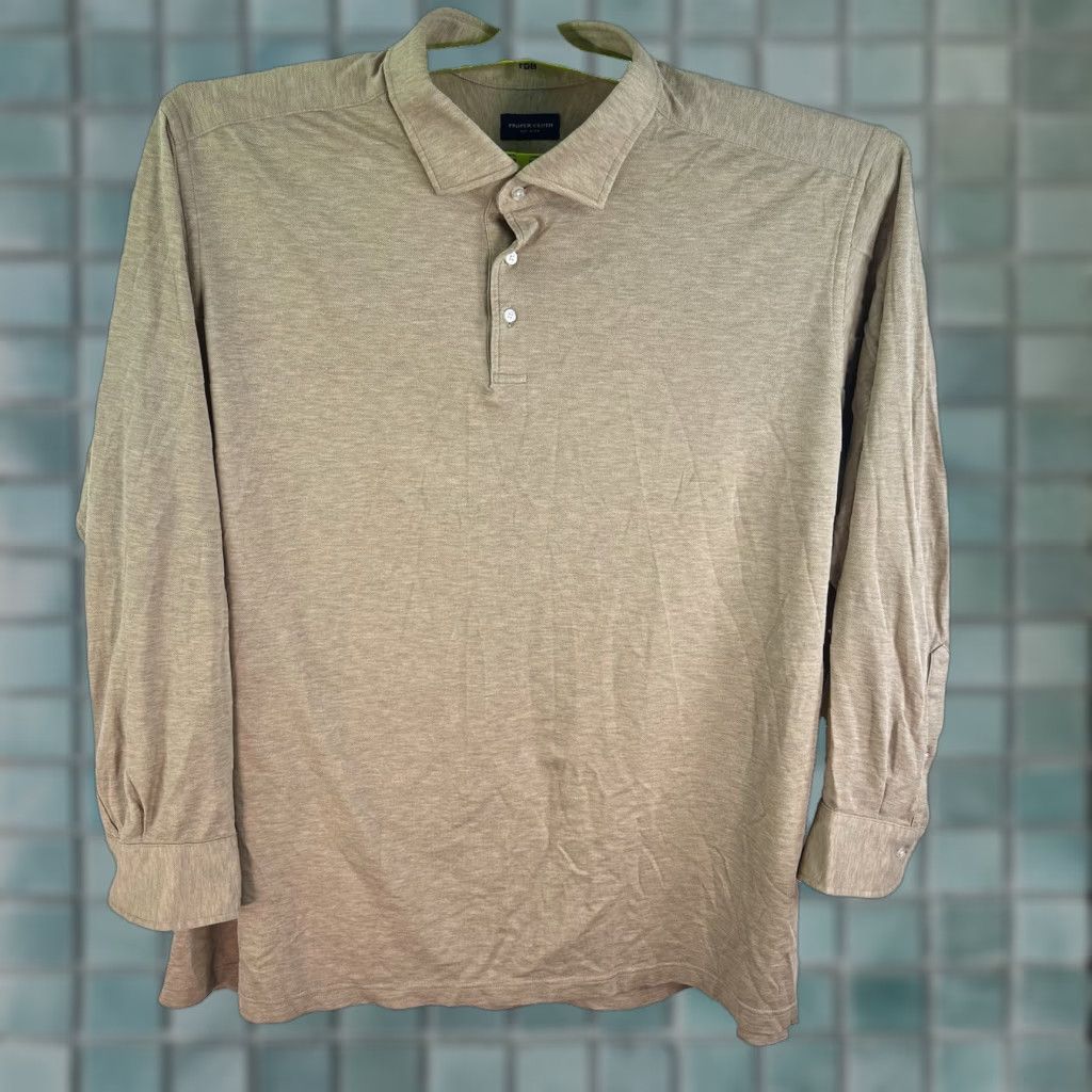 Proper Cloth Proper Cloth Knit Long Sleeve Henley Polo Shirt Mens 3XL Oatmeal Beige Cotton Casual Classic Polo shirt Size US XXL / EU 58 / 5 - 1 Thumbnail