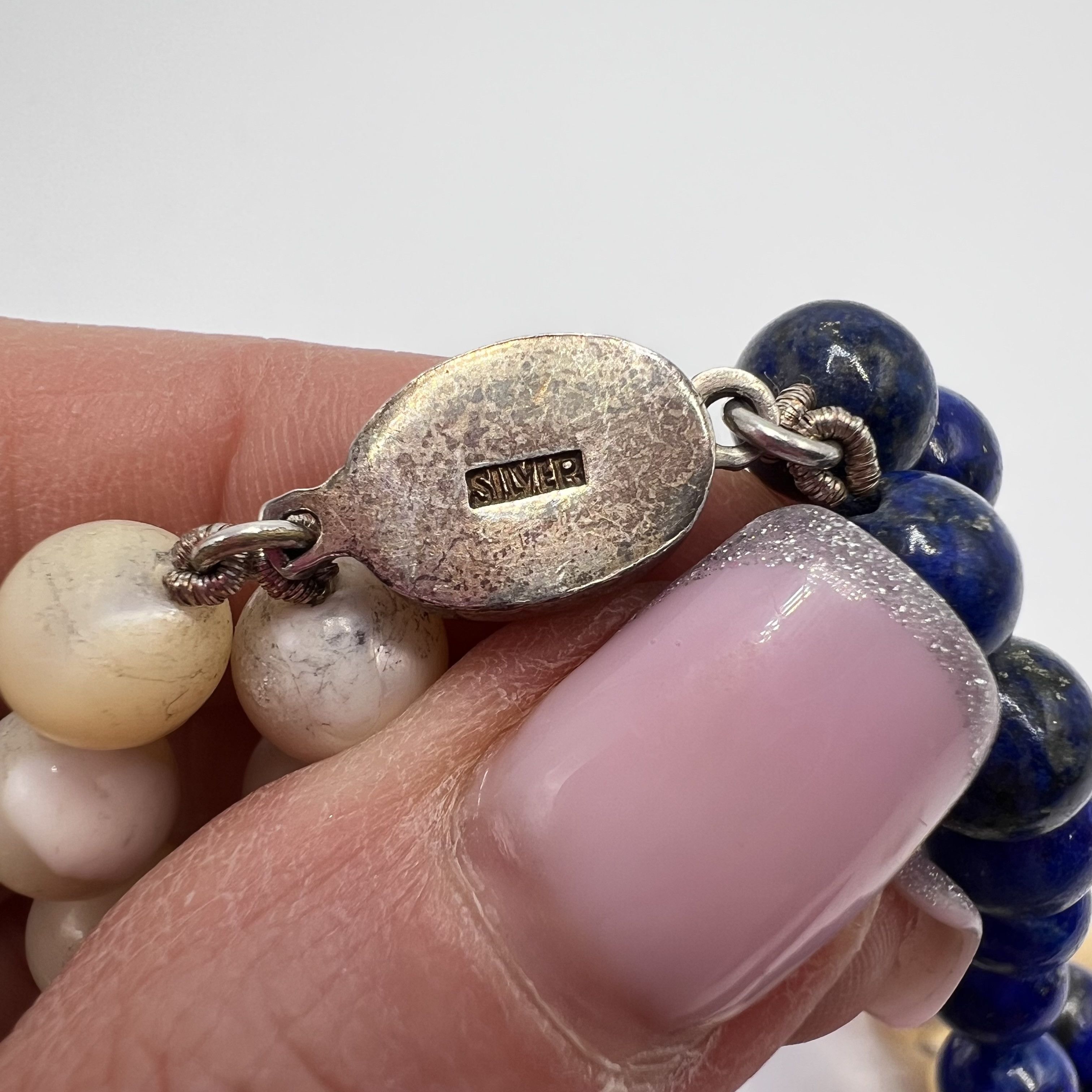 Vintage Vintage Lapis Lazuli & Mother of Pearl Bead Necklace 43cm Size ONE SIZE - 10 Thumbnail