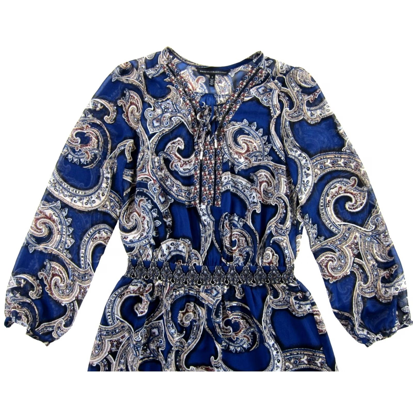 White House Black Market White House Black Market Blue Red White Black Paisley Long Sleeve Sheath Dress 6 Size M / US 6-8 / IT 42-44 - 4 Thumbnail