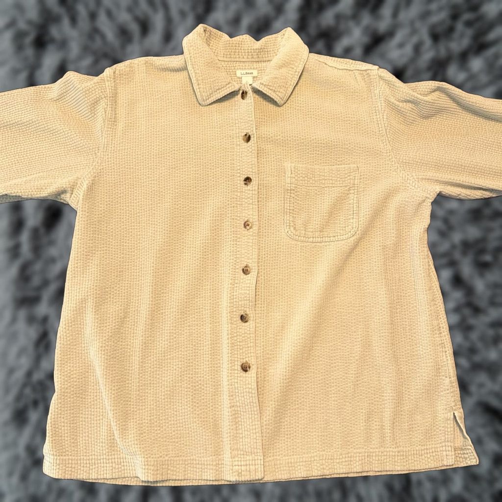 Vintage L.L. Bean Shirt Womens Large Beige Corduroy Button-Up Casual Pockets Cotton Solid 266127 Size L / US 10 / IT 46 - 1 Thumbnail