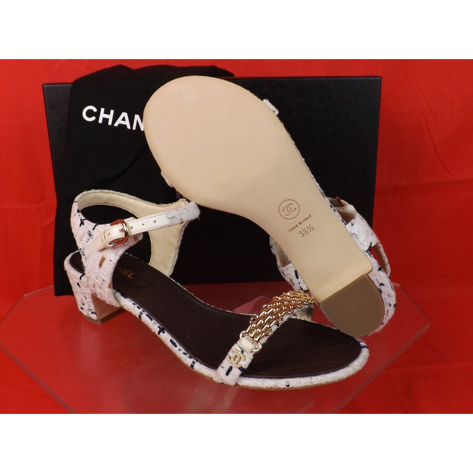 Chanel CHANEL WHITE TWEED GOLD CHAIN CC PEARLS SANDALS PUMPS 37.5 Size US 7.5 / IT 37.5 - 7 Thumbnail