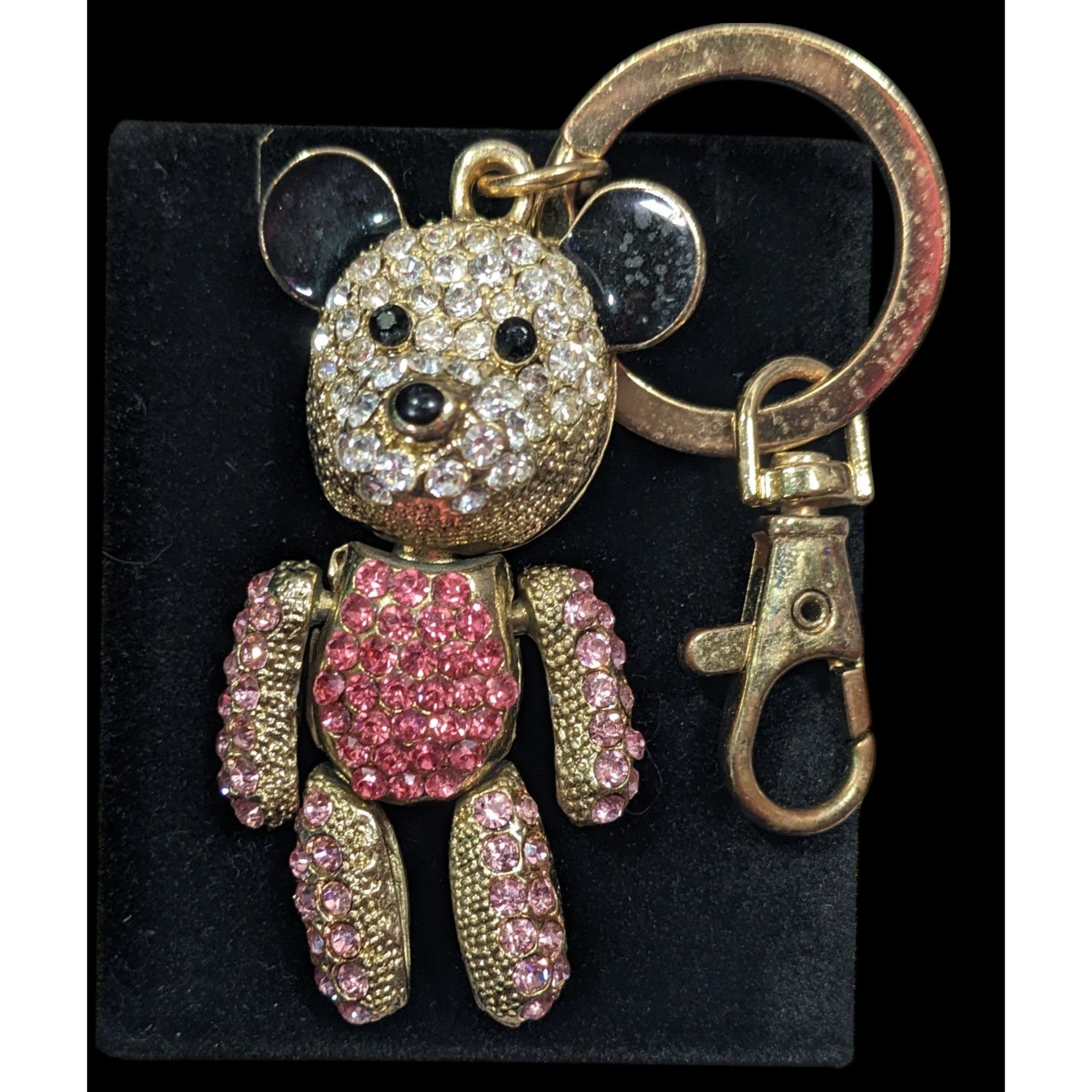 Other Vintage Glam Pink And Gold Tone Rhinestone Articulated Bear Size ONE SIZE - 1 Thumbnail