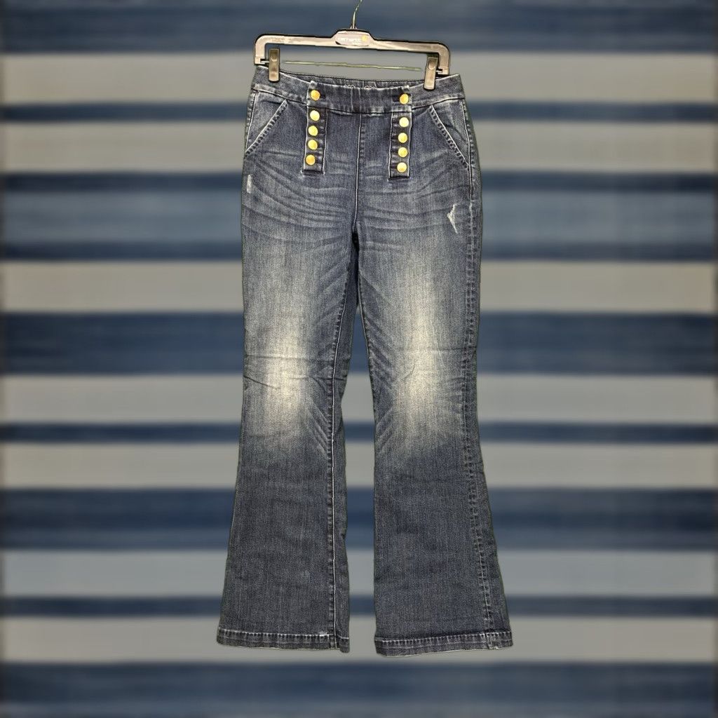 Miss Me Miss Me Jeans 30 High Rise Womens Flat Front Wide Leg 30 Button Close 5-Pocket Denim Cotton Polyester Elastane Blue Regular Size 30" / US 8 / IT 44 - 1 Thumbnail